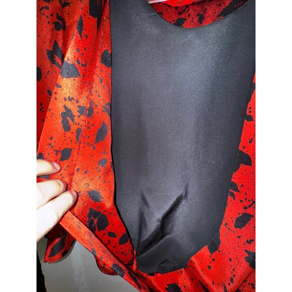 Vintage Red & Black Floral Print With Blouson Top & Elastic‎ Waist Skirt Set Med - Picture 6 of 8